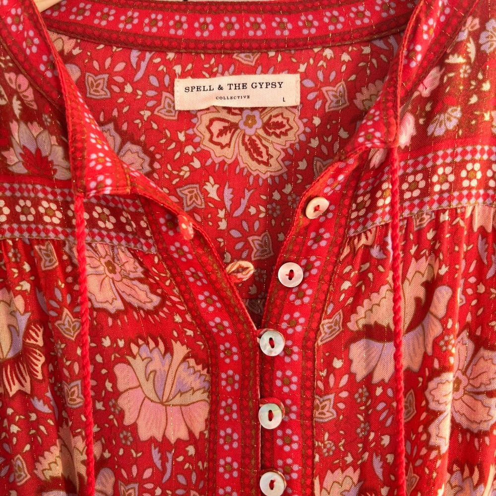 Spell the Gypsy Cherry Red Poinciana Mini Dress L
